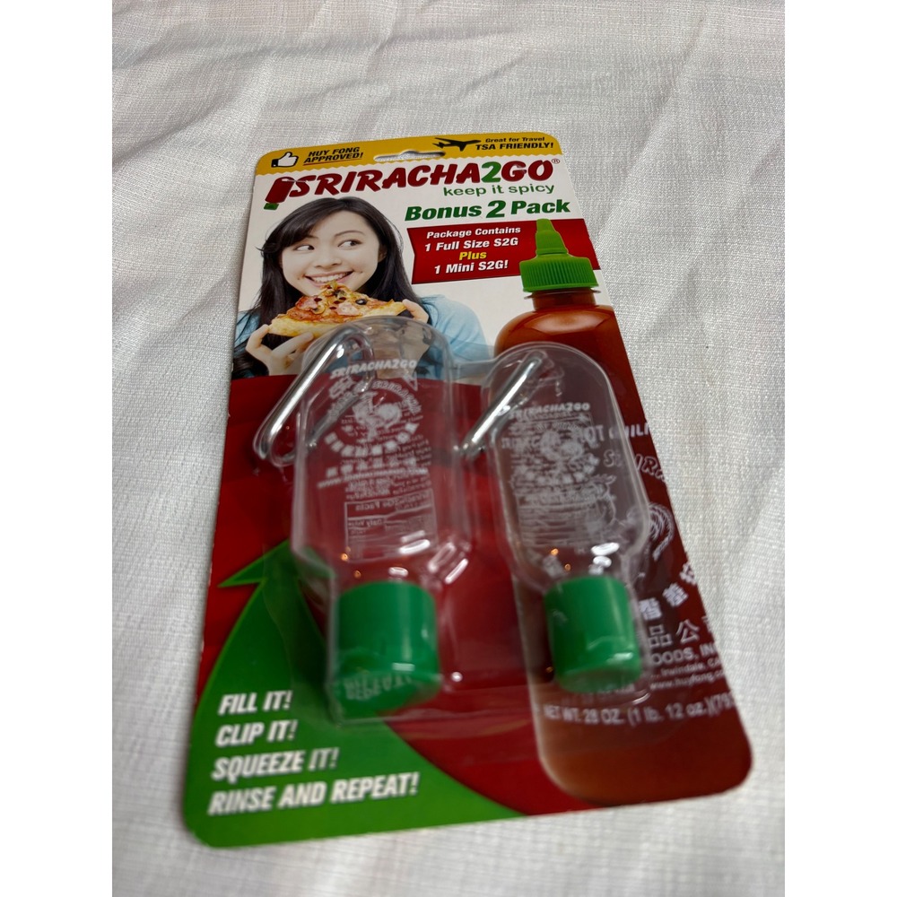 Sriracha2Go Refillable Keychain Bottle 2 Pack Huy Fong Approved TSA Friendly